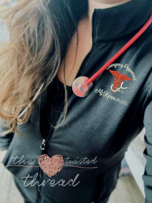 Healthcare ED Emergency Department Jacket Full Zip Heartbeat Embroidered Medical Healthcare Professional ER Department Nurse Heather Jacket