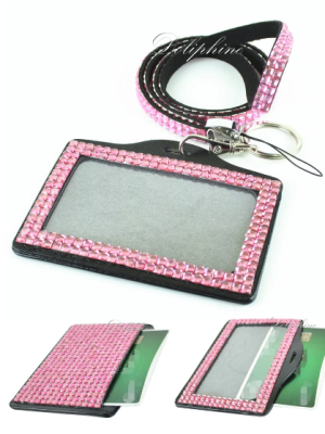 Multi-Colors full Bling Rhinestone Horizontal ID Badge Holder with Necklace LANYARDs Key Chain Key Holder - Image 2