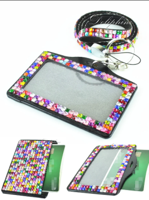 Multi-Colors full Bling Rhinestone Horizontal ID Badge Holder with Necklace LANYARDs Key Chain Key Holder - Image 4