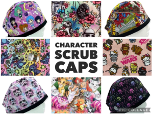 Surgical Scrub Caps Character Designs. Buttons & Satin Lining